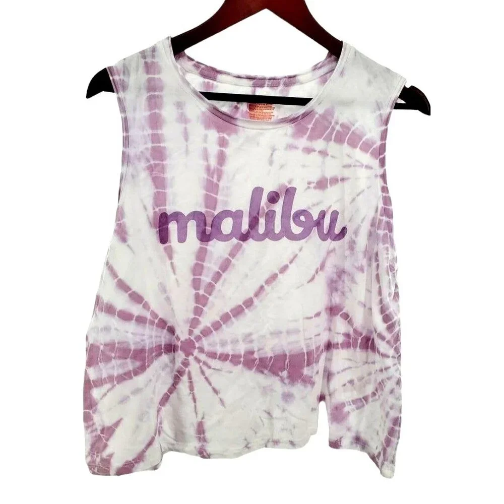 Colsie L Shirt Sleeveless Malibu Cropped Tie-Dye Lightweight Tank Cali Crop Top - Picture 3 of 13